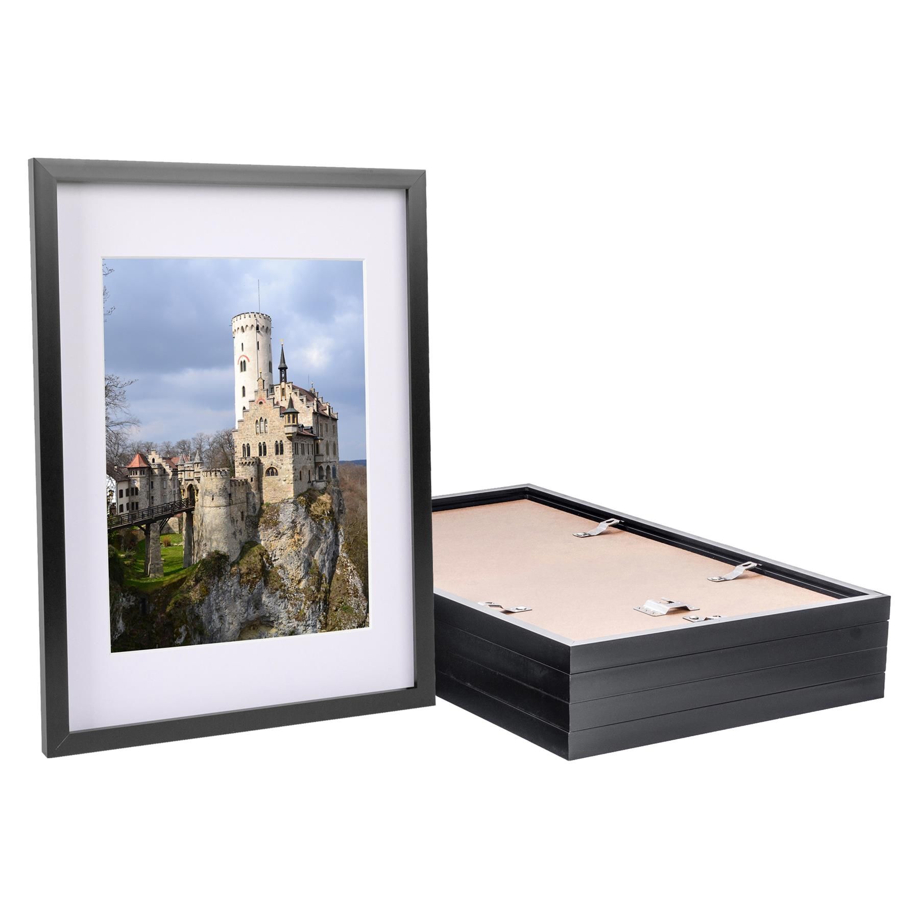 Nicola Spring 5x Photo Frame with White A4 Mount - A3 (12" x 17") Picture Display in Black