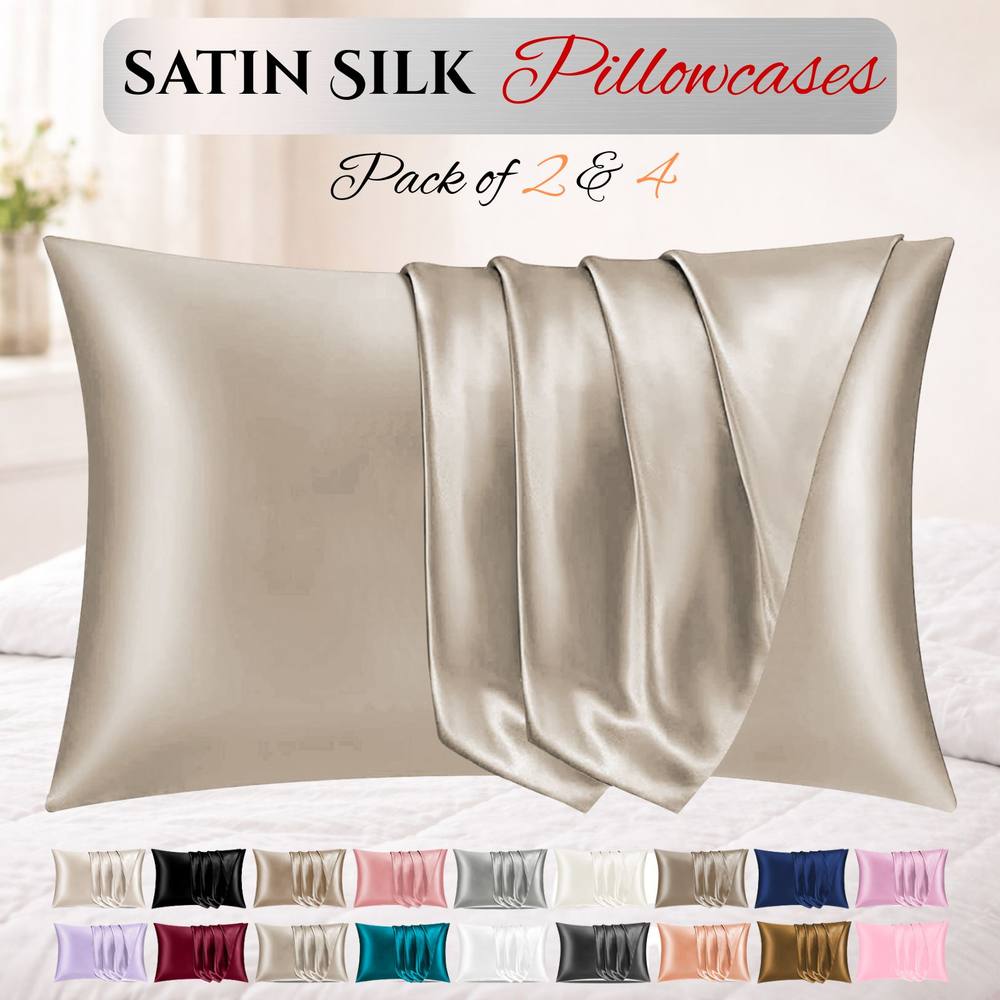 Grace Super Soft Pillow Cases 2 Pack Satin Silk Envelope Closure in Taupe