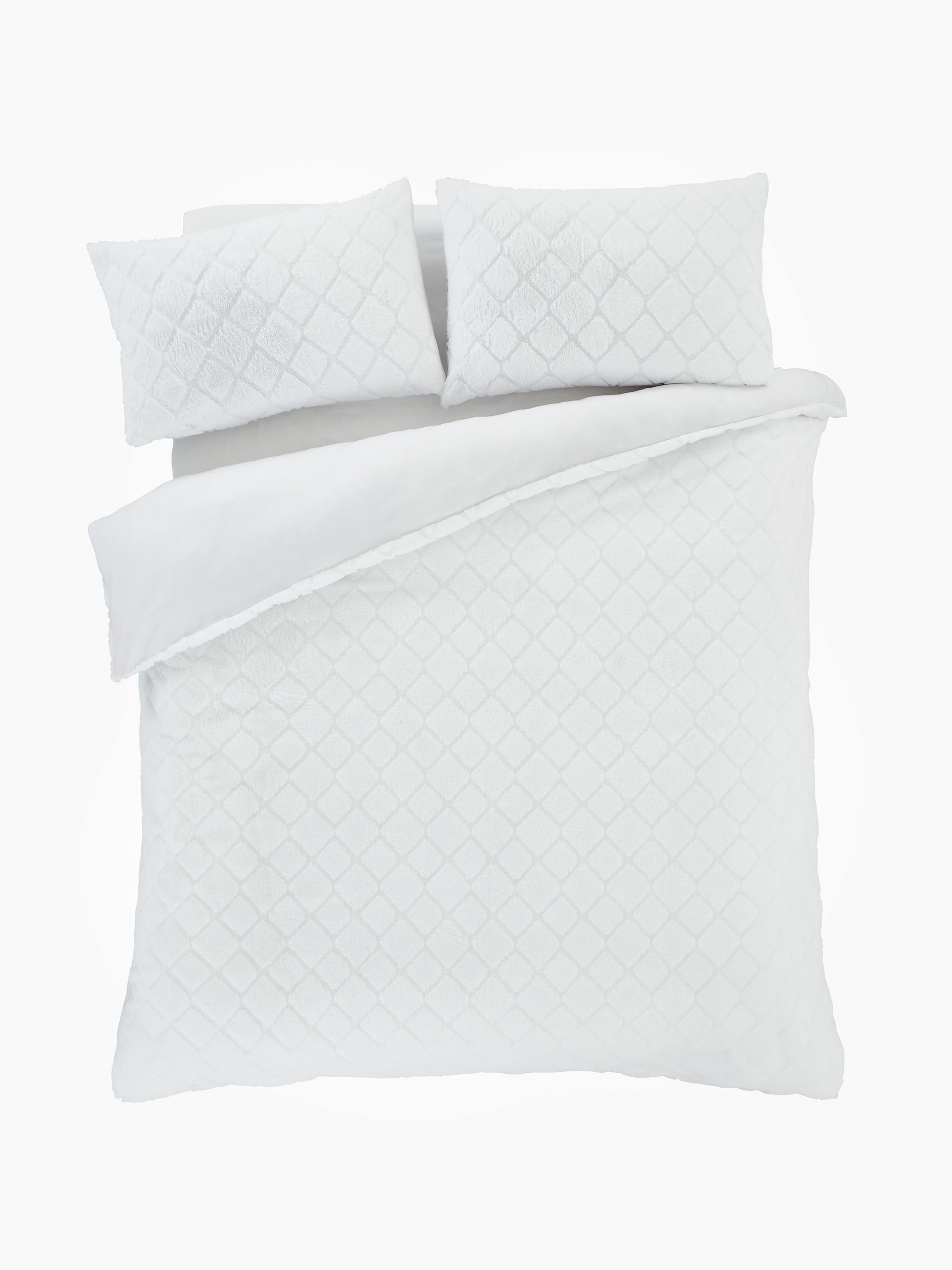 Catherine Lansfield 'Cosy Diamond' Soft & Warm Faux Fur Fleece Duvet Cover Set in White 5