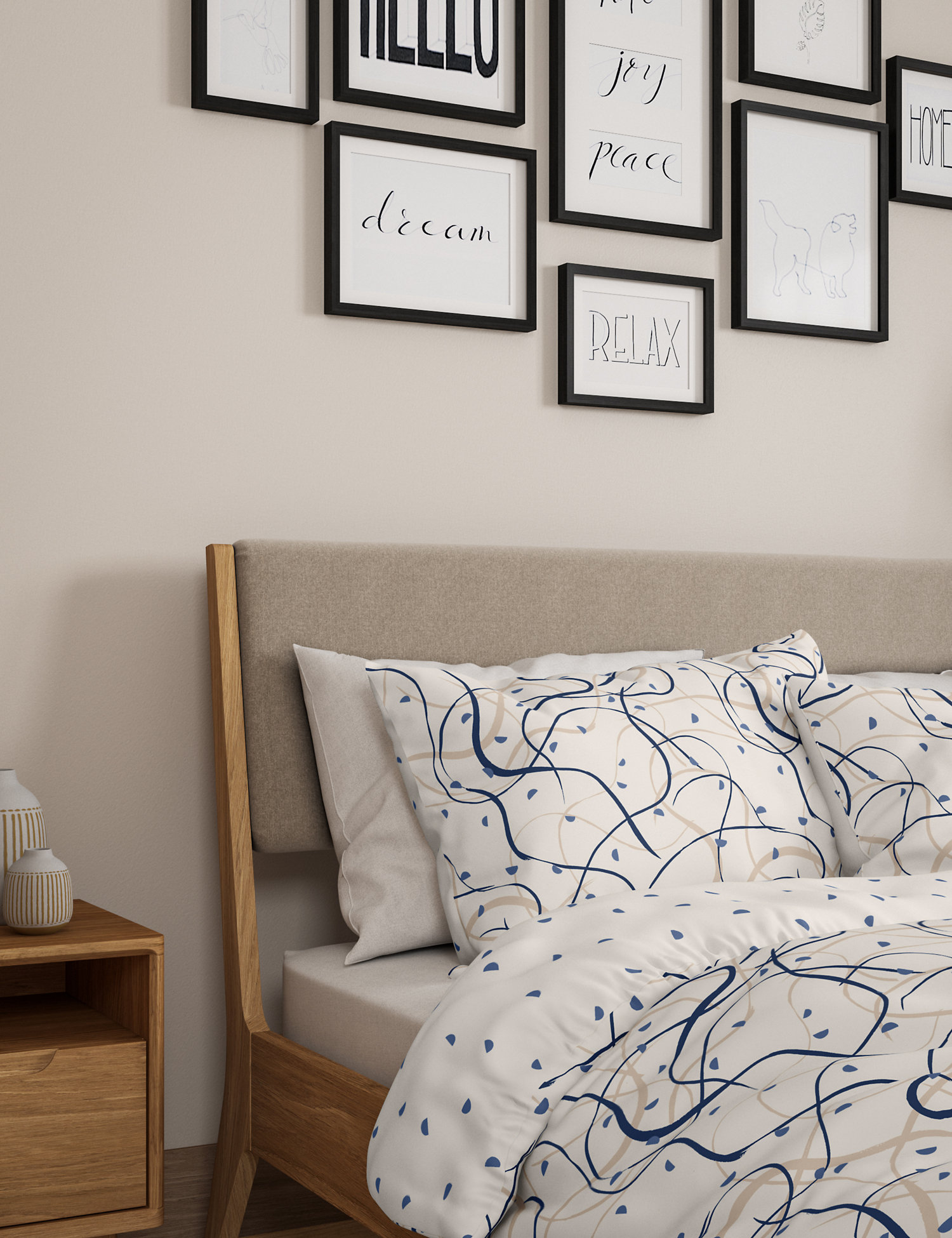 M&S Pure Cotton Drawn Lines Bedding Set
