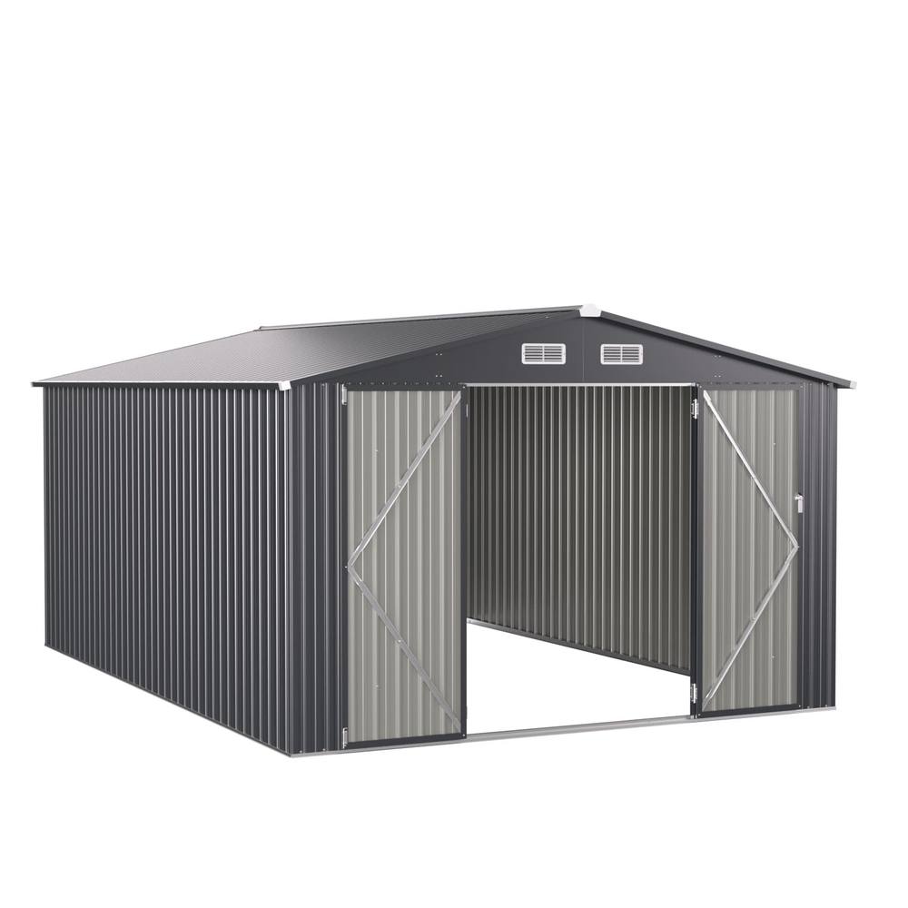 Costway 426cm x 300cm Outdoor Storage Shed Large Garden Tool House in Dark Grey
