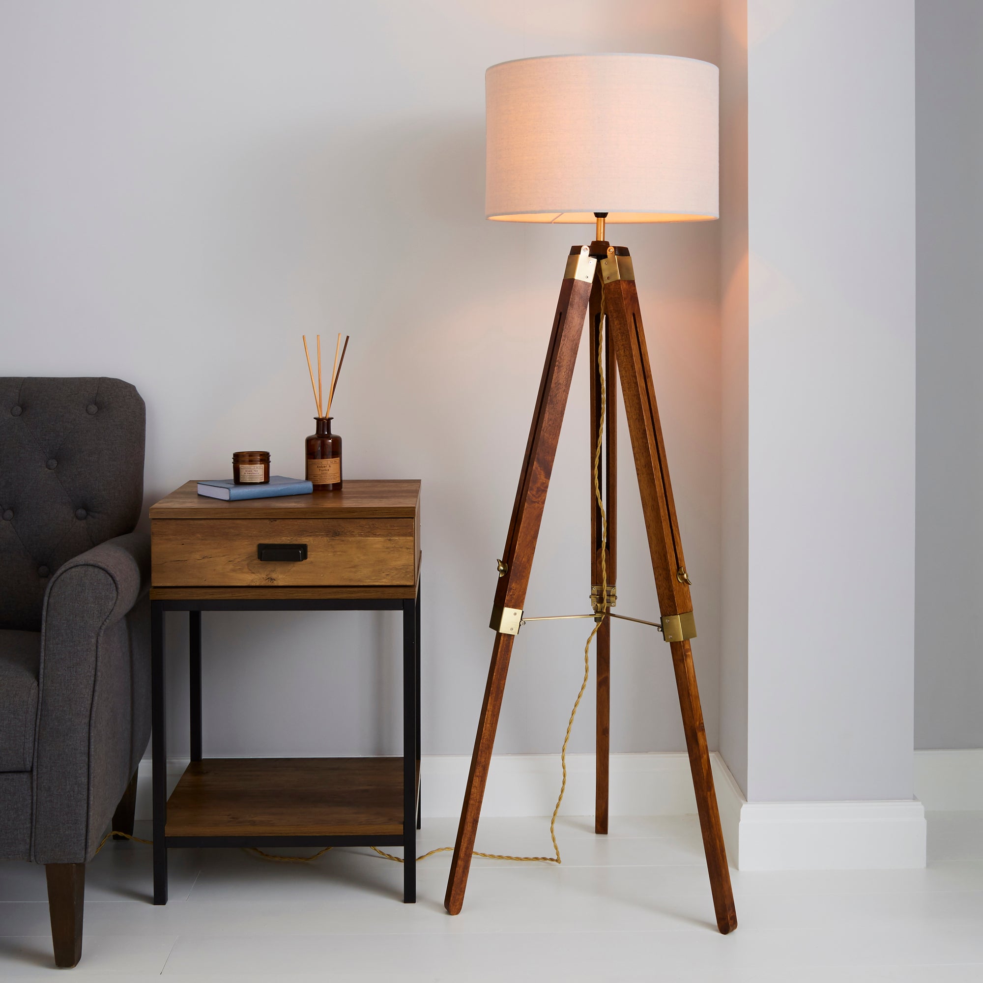 Trio Tripod Natural Floor Lamp Natural Brown