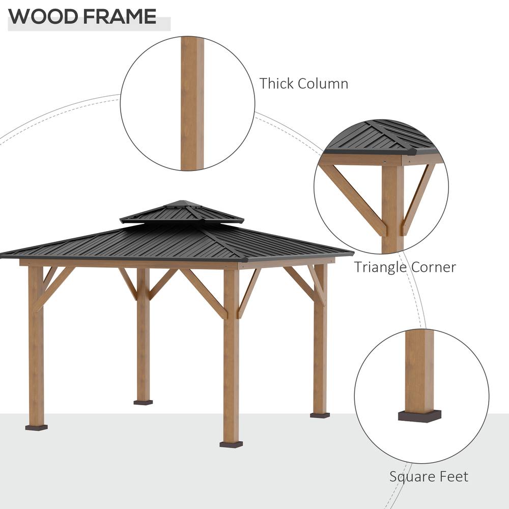 OUTSUNNY 3.5 x 3.5m Wood Frame Hardtop Gazebo w/ Double Vented Roof, Black 6