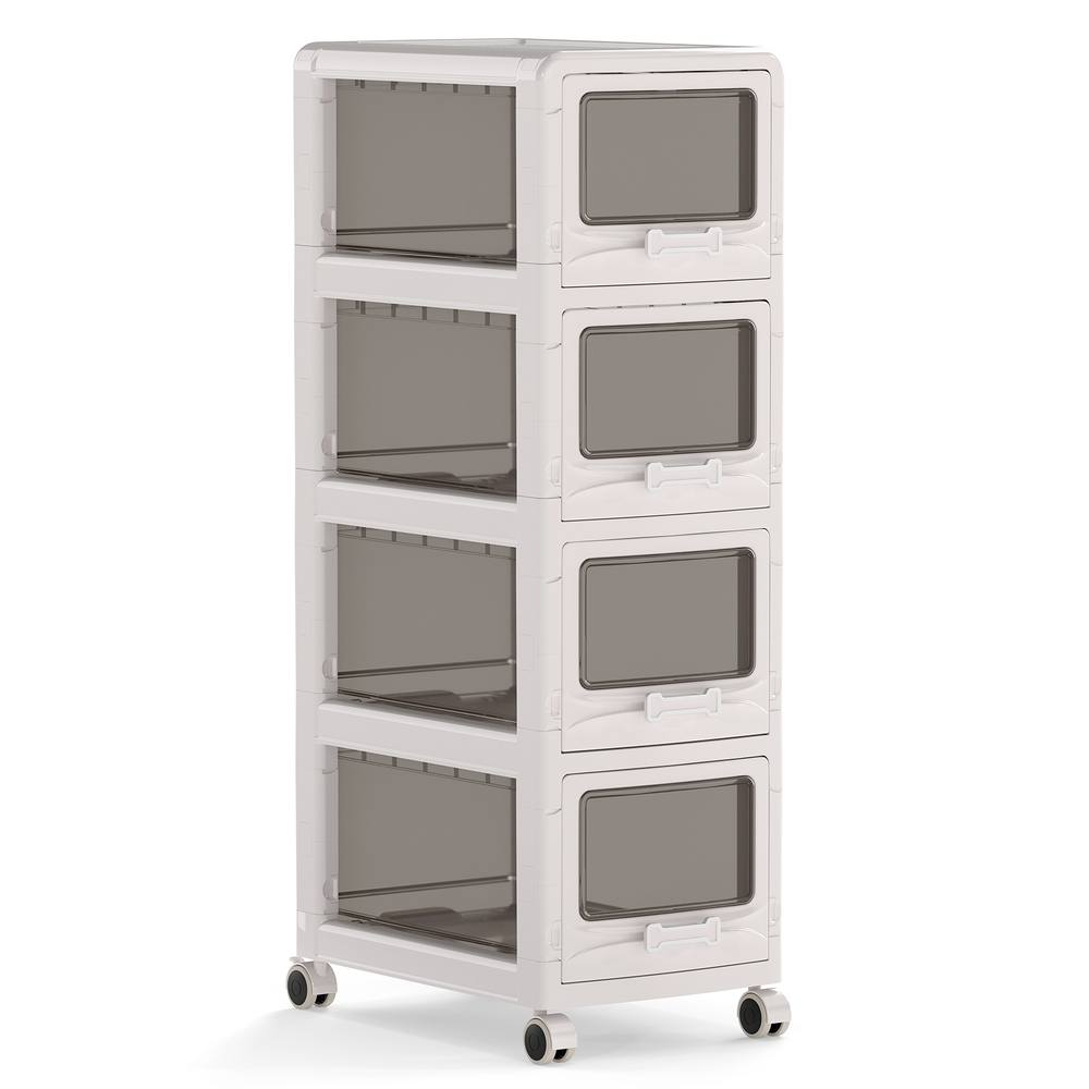 Costway 4-Tier Plastic Drawer Storage Organizer Rolling Cart Utility Cart w/ in White