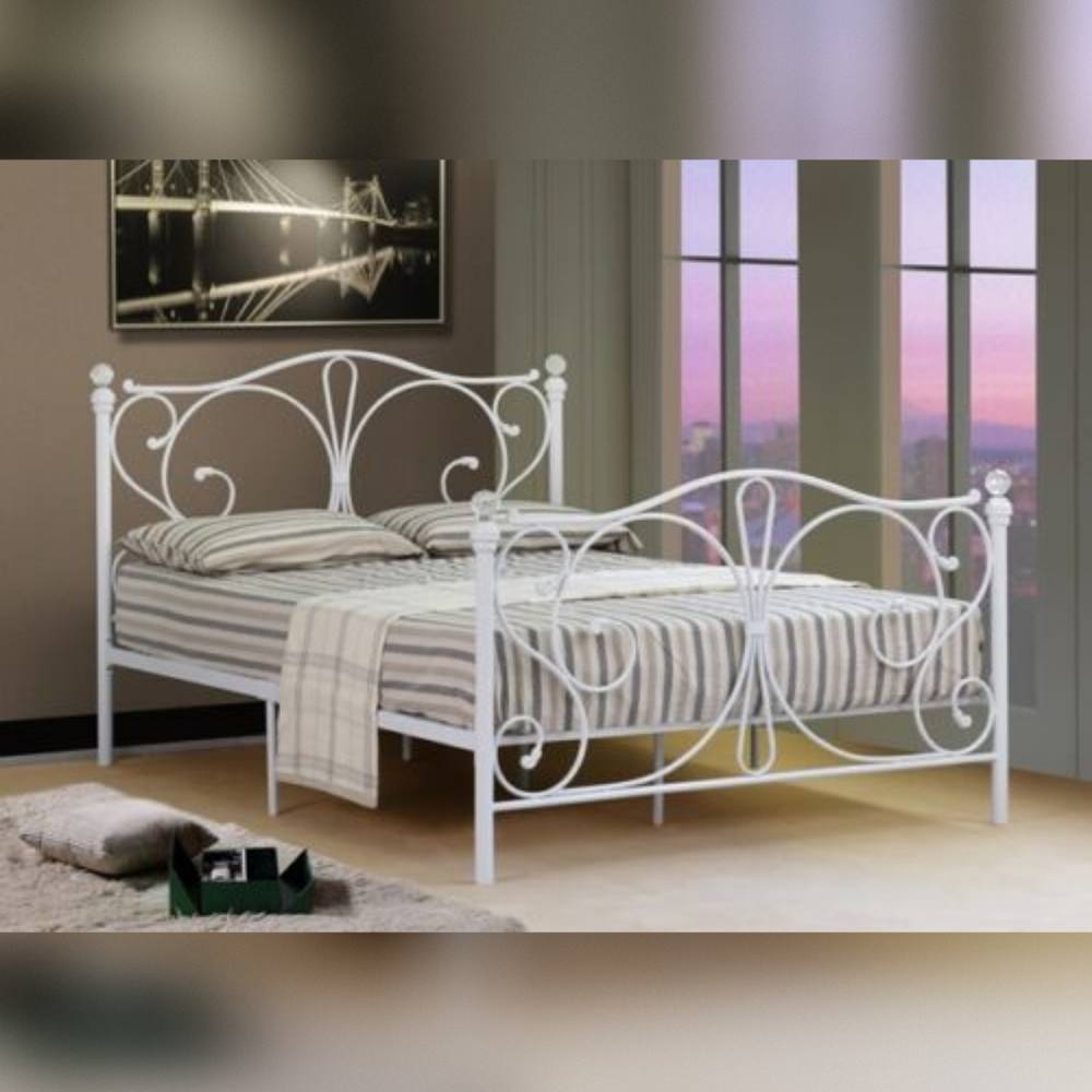 Comfy Living Ltd Metal Crystal Finial Bed Frame in White