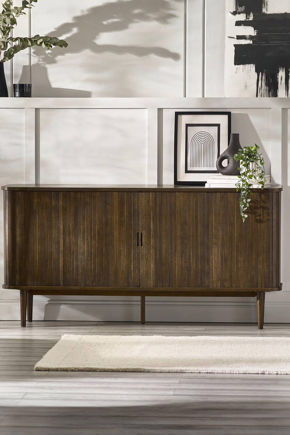 Julian Bowen Arya Wide Sideboard with Sliding Door Storage in Dark Brown
