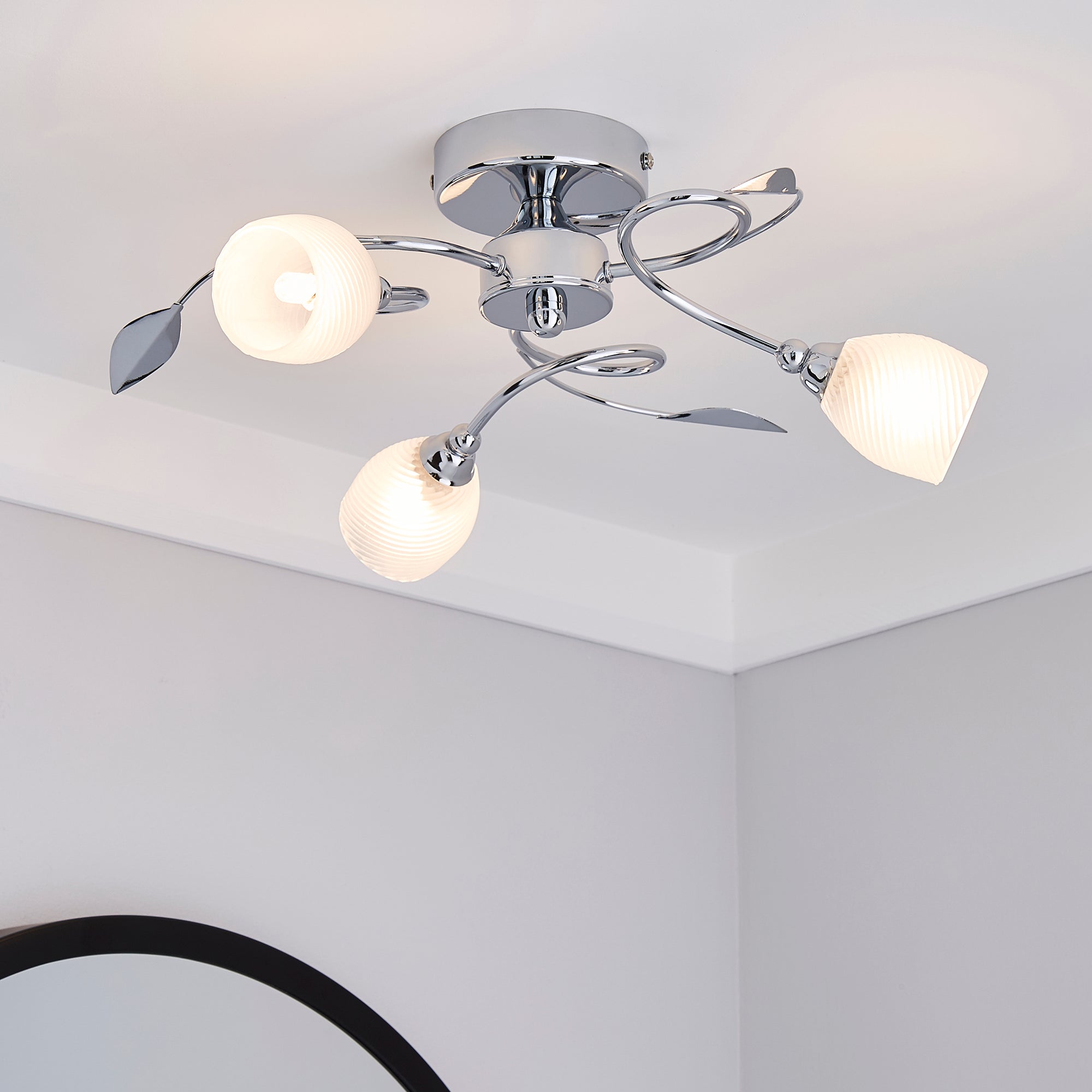 Swirl 3 Light Chrome Semi-Flush Ceiling Fitting Silver