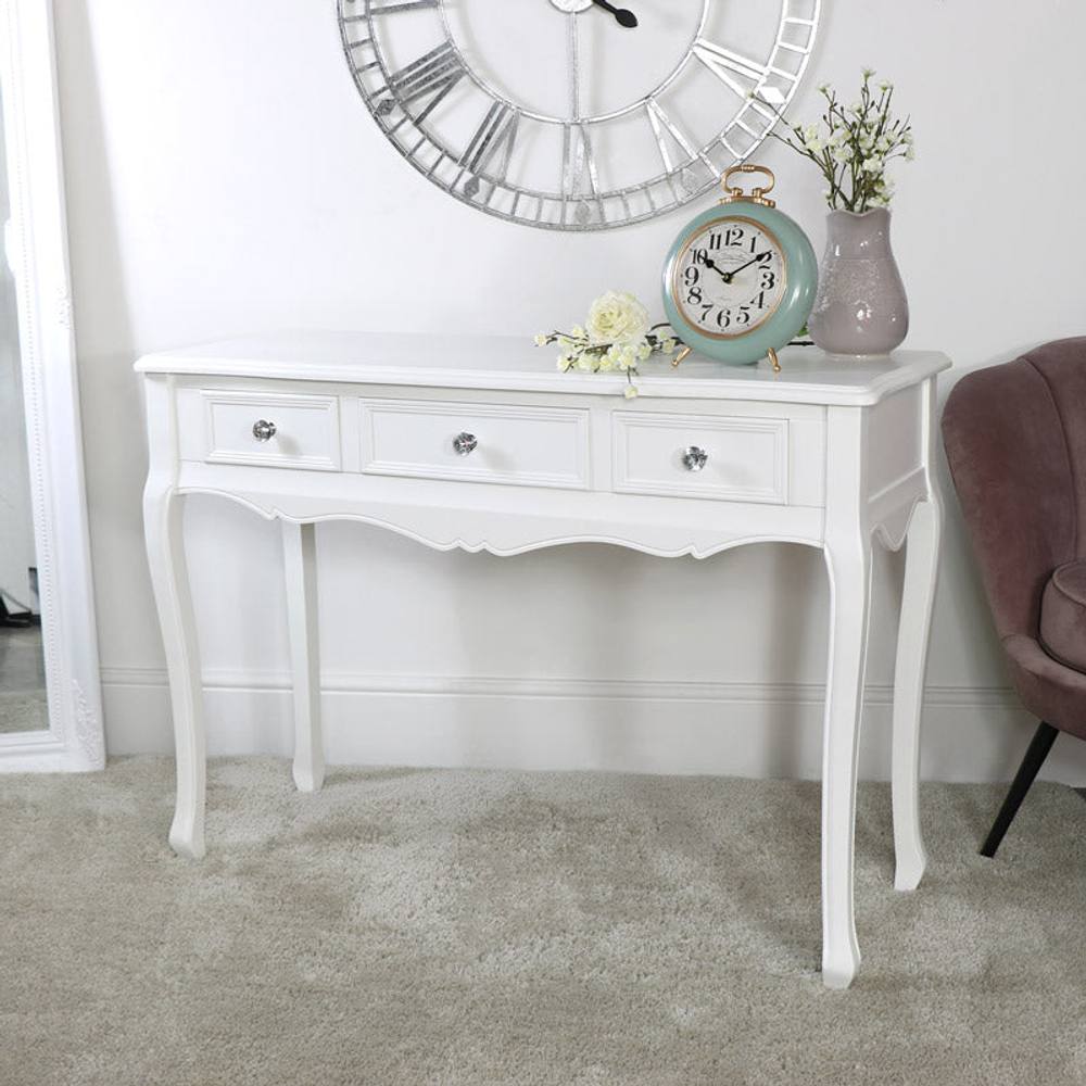 Melody Maison Large White 3 Drawer Console/Dressing Table - Victoria Range