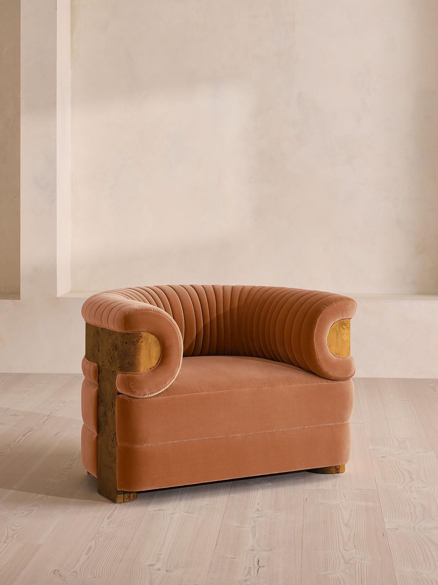 Caleb Armchair, Dark Burl, Velvet, Antique Rose