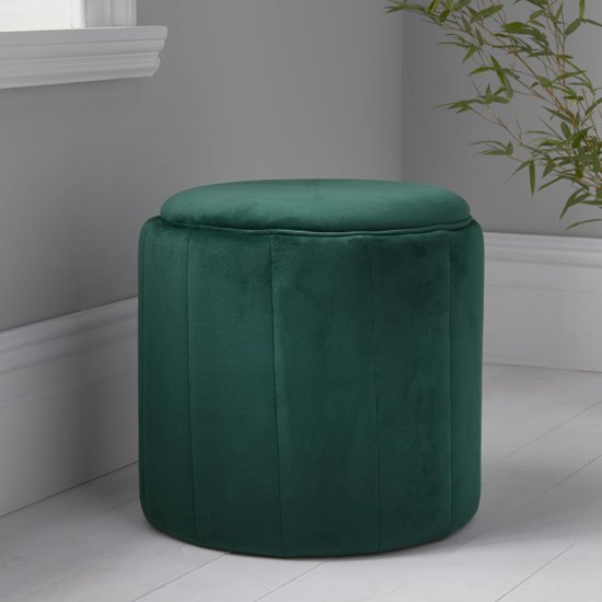 Bismarck Round Plush Velvet Stool In Deep Green