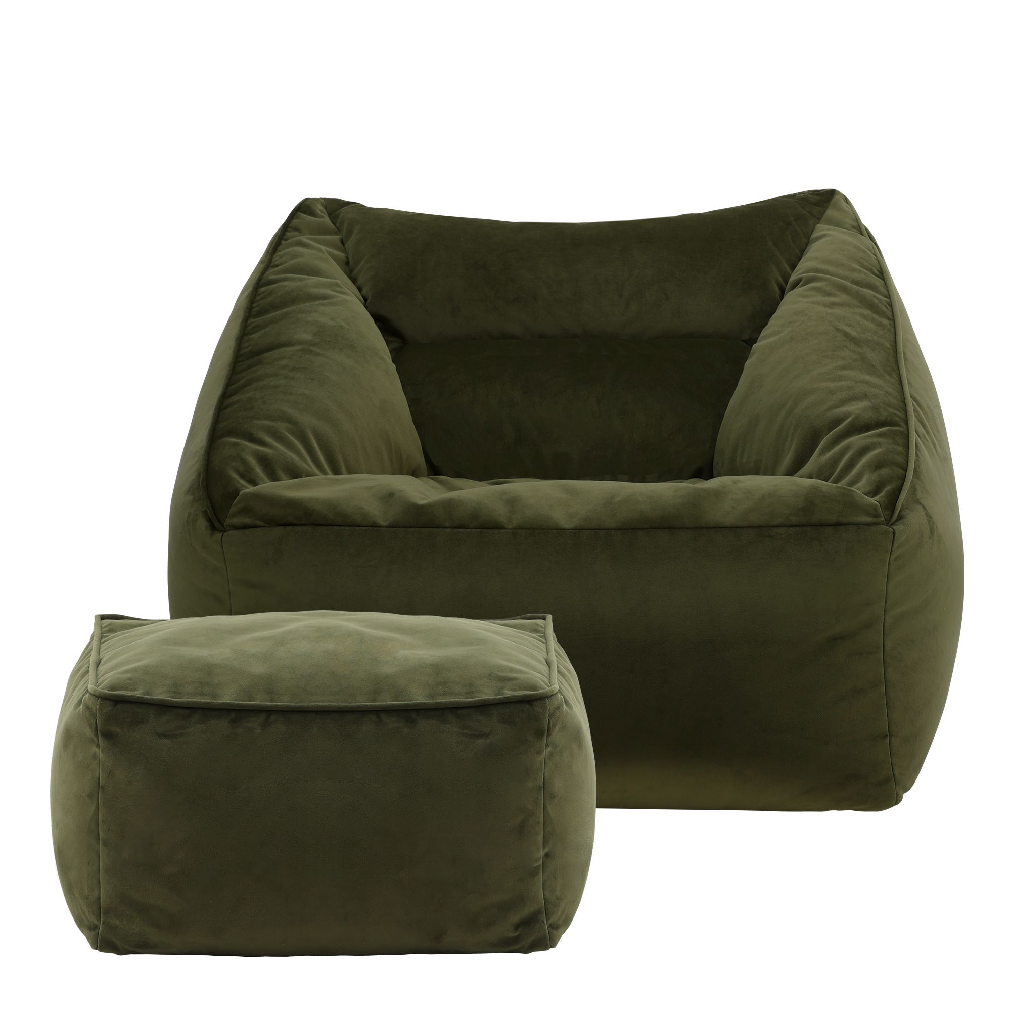 icon Natalia Velvet Adults Bean Bag Armchair & Pouffe, Large Beanbag & Footstool Olive Green