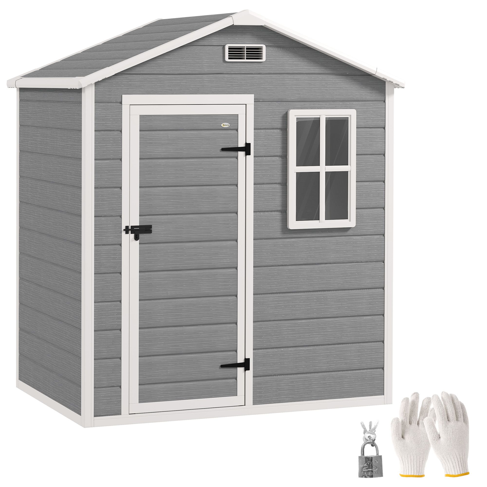 OUTSUNNY 6 x 4ft Resin Garden Shed with Floor & Window, Grey 2