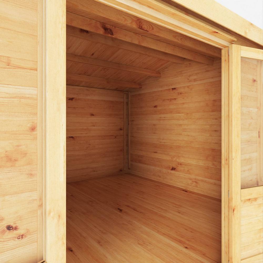 Mercia 5.1 x 4 m Home Office Elite 28 mm Log Cabin with Side Shed in Light Brown 5