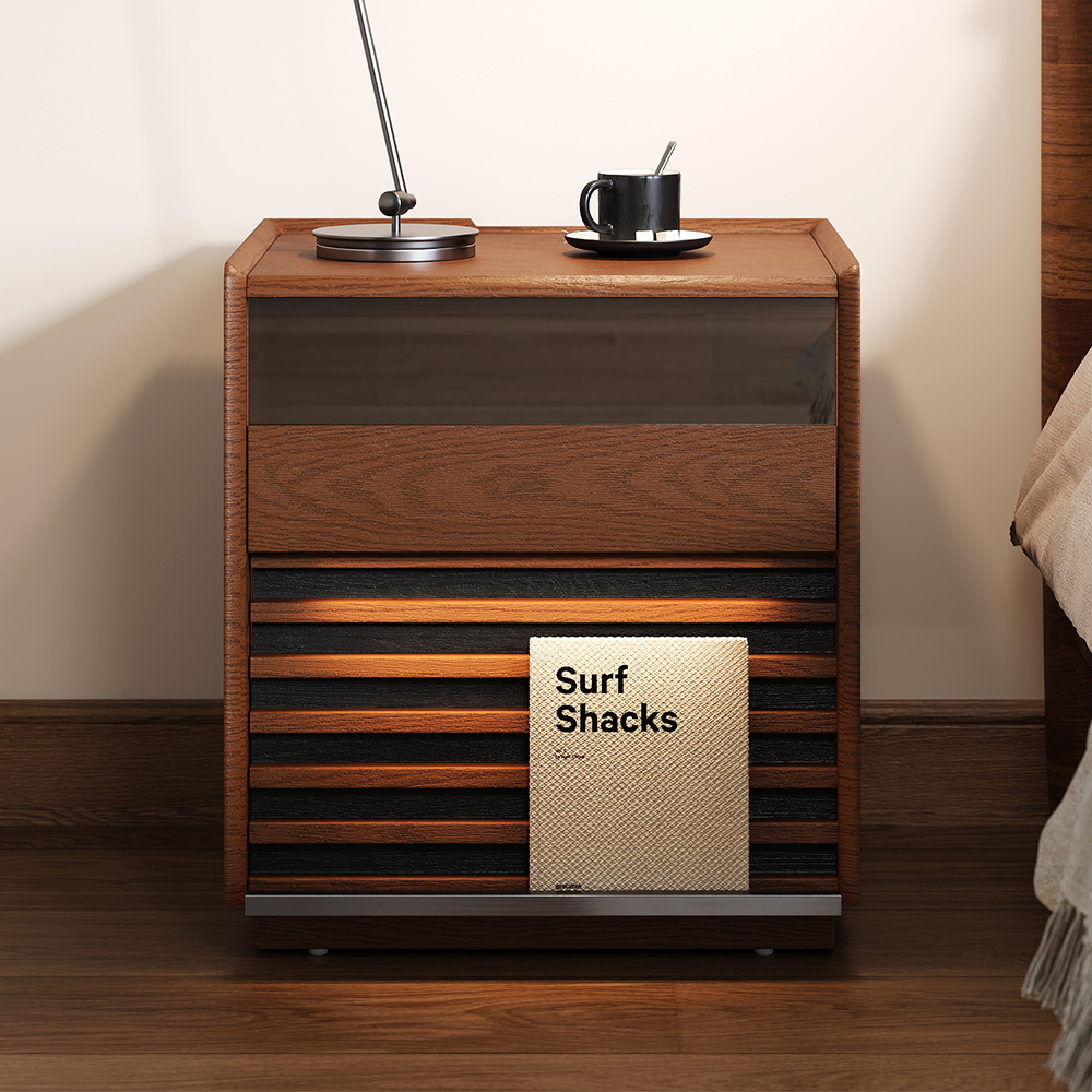 Modern Walnut Bedside Table with Light Wood Bedside Table with 2 Drawers