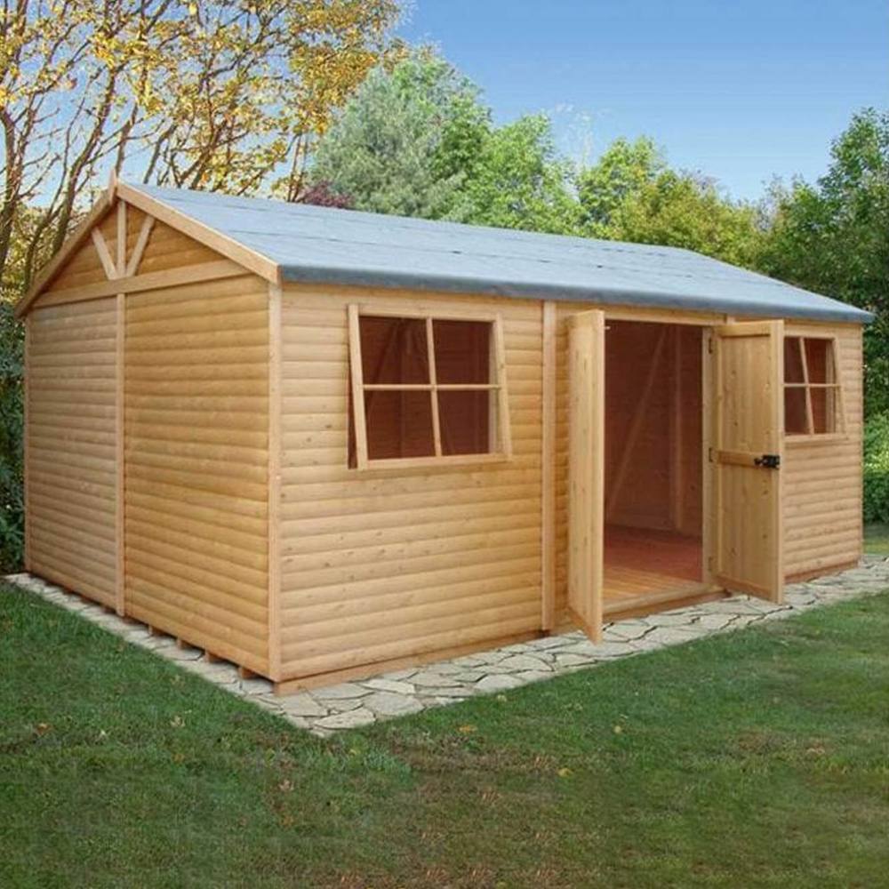 Shires Shiplap Mammoth Loglap 12x18 ft Shed Double Door - Two Opening Window in Brown