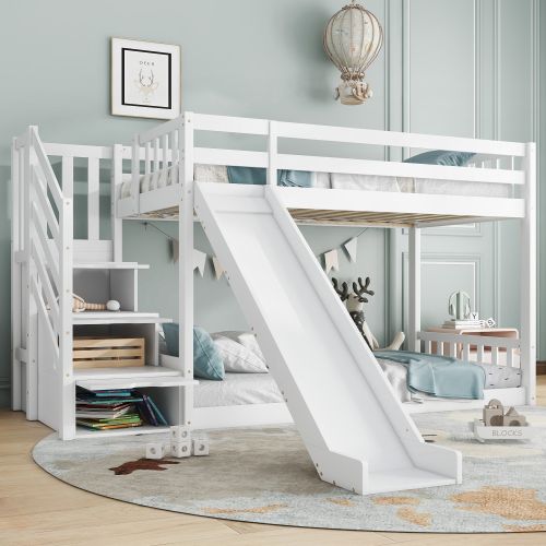 Matteo Bunk Bed With Stairs & Slide, Solid Pine Wood Frame, Children Bed With 2 Drawers In The Steps in White