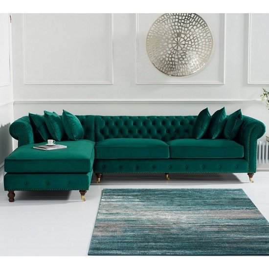 Nesta Chesterfield Left Corner Sofa In Green Velvet