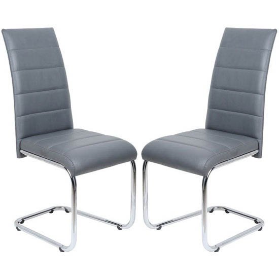 Daryl Dining Chair In Grey PU Leather in A Pair