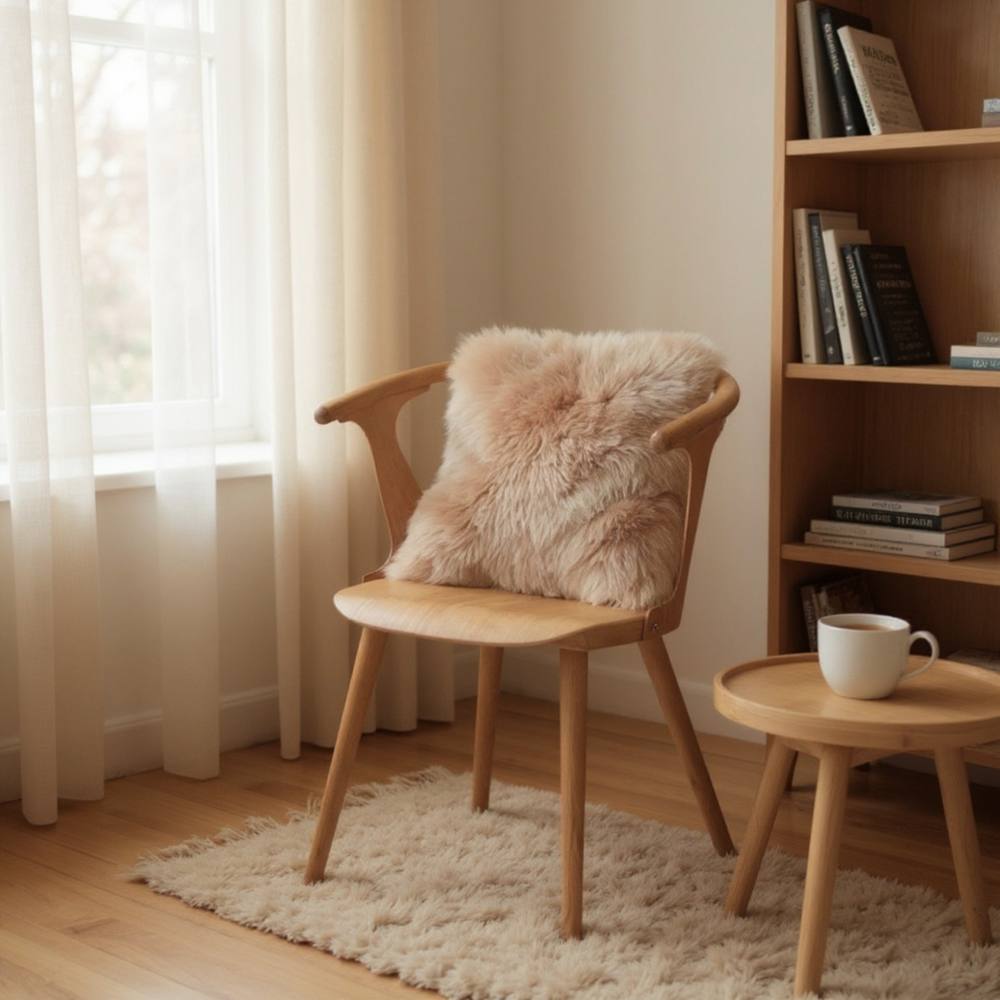 Infinity Leather Natural Sheepskin Real Wool Cushion in Taupe