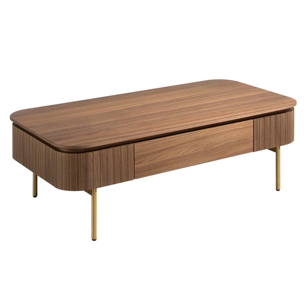 Angel Cerda Walnut Veneer Rectangular Coffee Table with Gold Legs in Brown