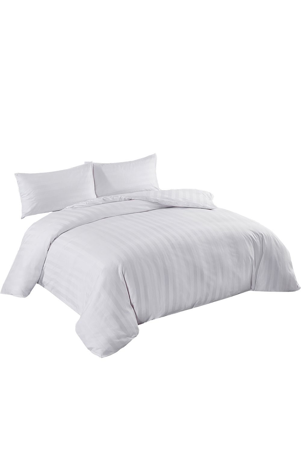 Neel Blue 300TC Cotton Duvet Cover Set with 2 Pillowcases, White Satin Stripe, Super King, 220cm x 260cm