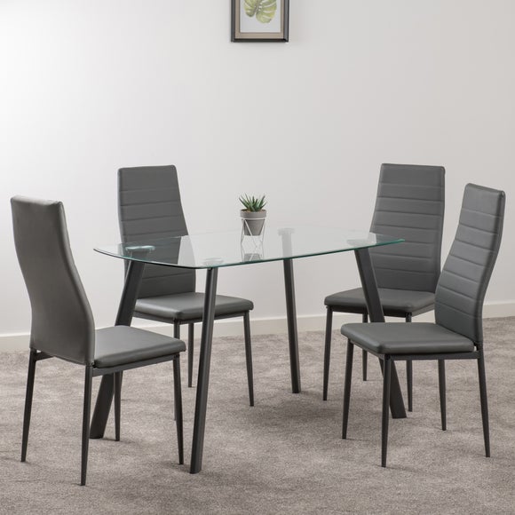 Abbey 4 Seater Rectangular Glass Top Dining Table with 4 Chairs