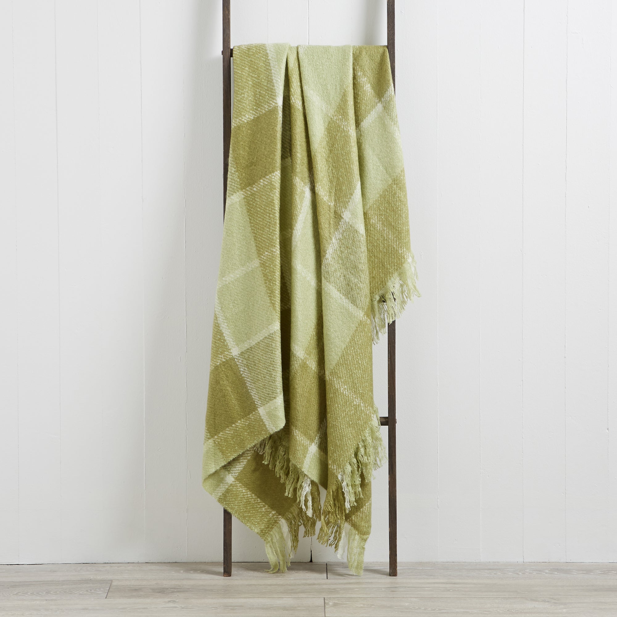 Check Faux Mohair 130cm x 180cm Throw Green