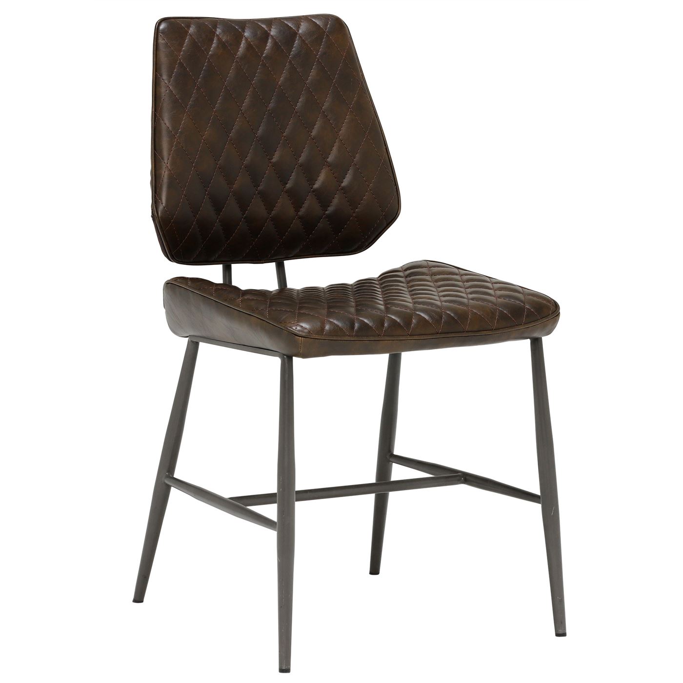 Hawley Quilted Dining Chair - Brown - Leather - Quilted - W45 x D60 x H85cm - Barker & Stonehouse