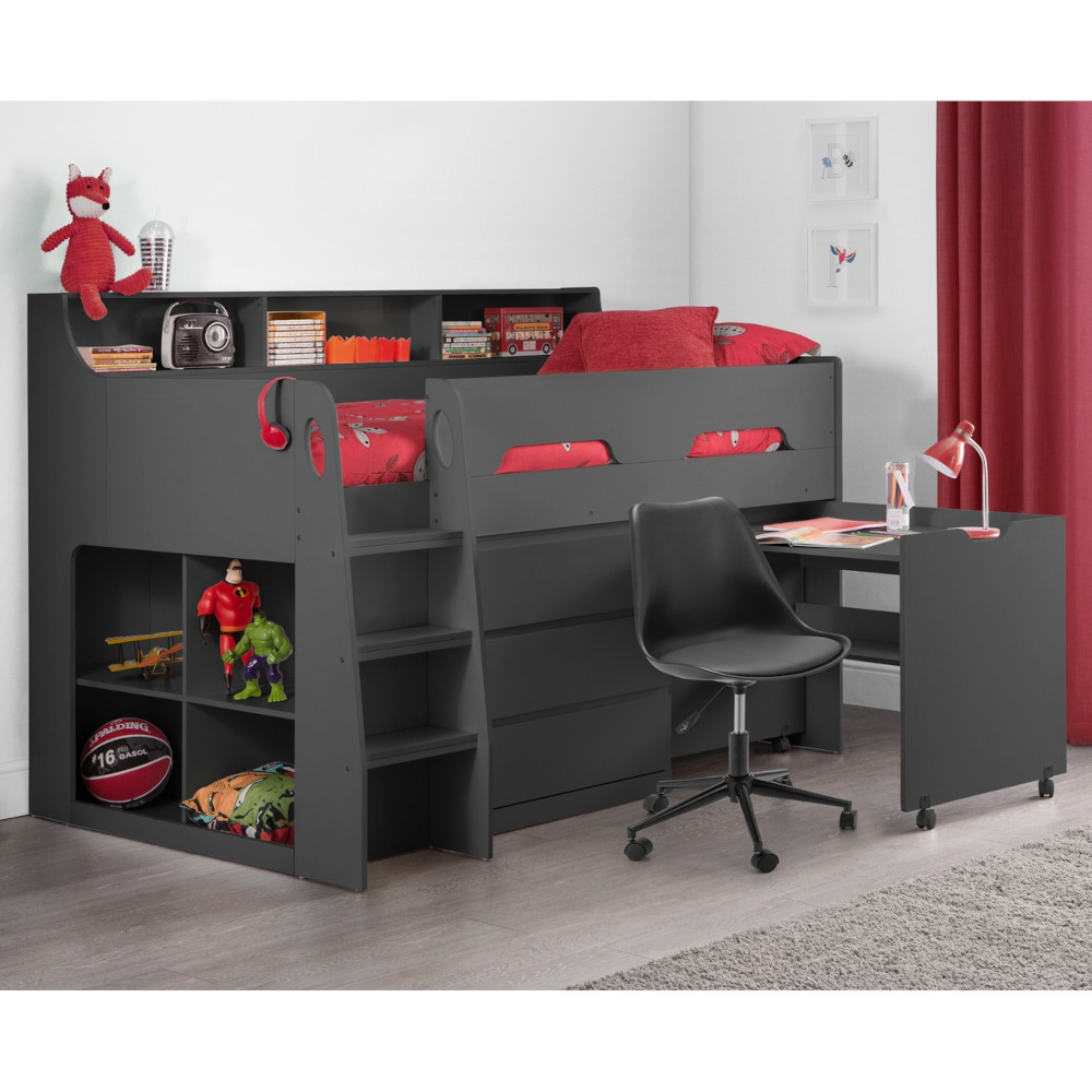 Jupiter Anthracite Wooden Mid Sleeper Cabin Bed Frame - 3ft Single