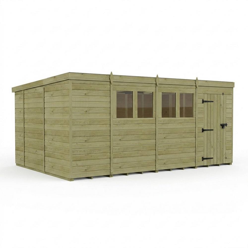 Buttercup Farm 15ft x 10ft Pent Garden Shed Single Door With Windows - Timber in Brown