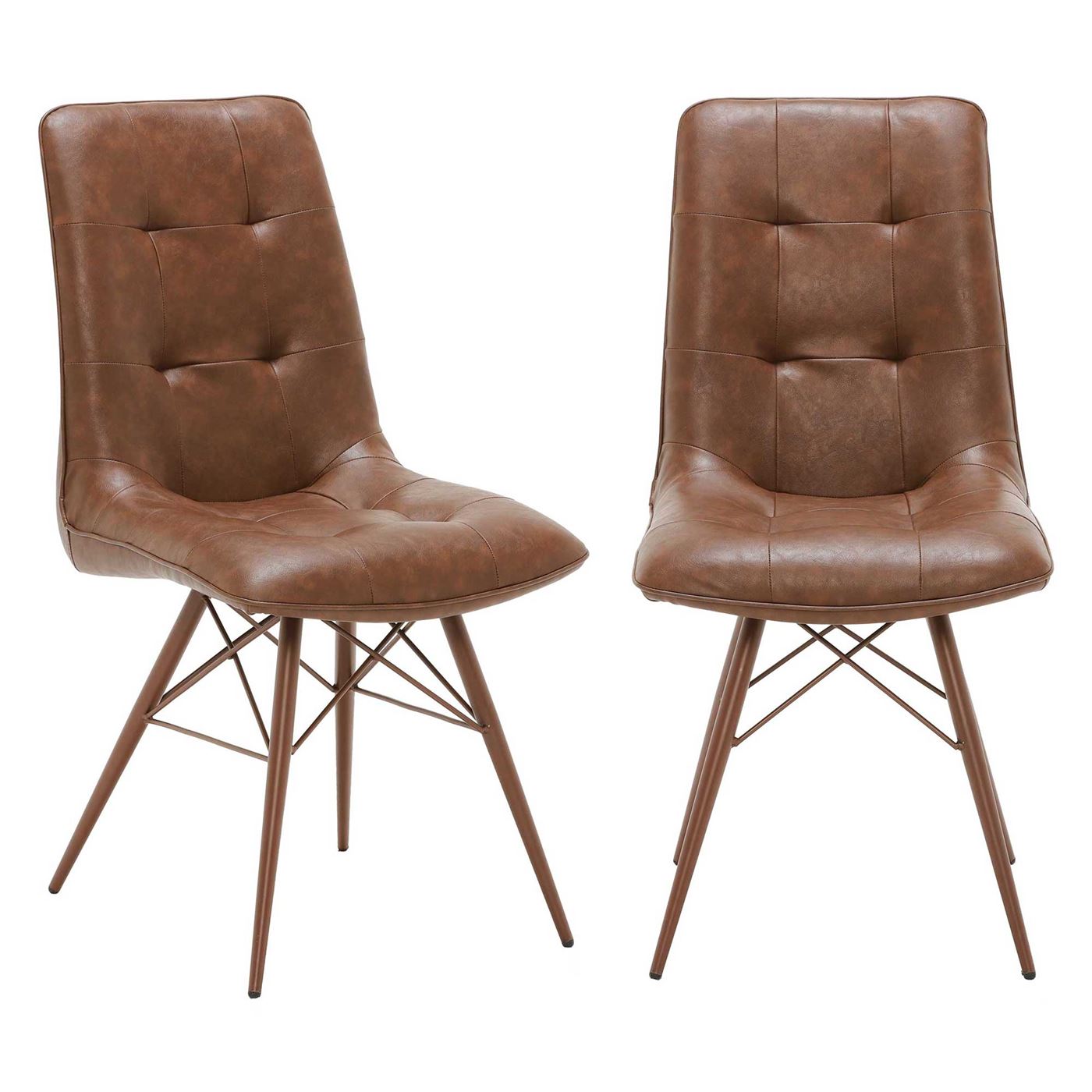 Pair of Hix Upholstered Dining Chairs - Brown - Leather - Buttoned - W45 x D62.5 x H94cm - Barker & Stonehouse