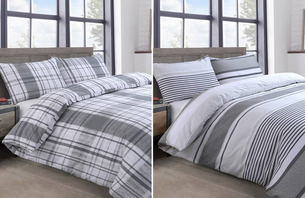 Velosso Cheswick Twin Pack Duvet Cover & Pillowcase Set - Printed Cotton Rich in Grey