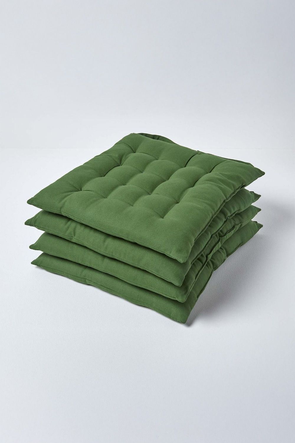 Homescapes 4 Pack Seat Pads Luxury 100% Cotton Indoor Outdoor Garden Cushion, 40cm in Dark Olive