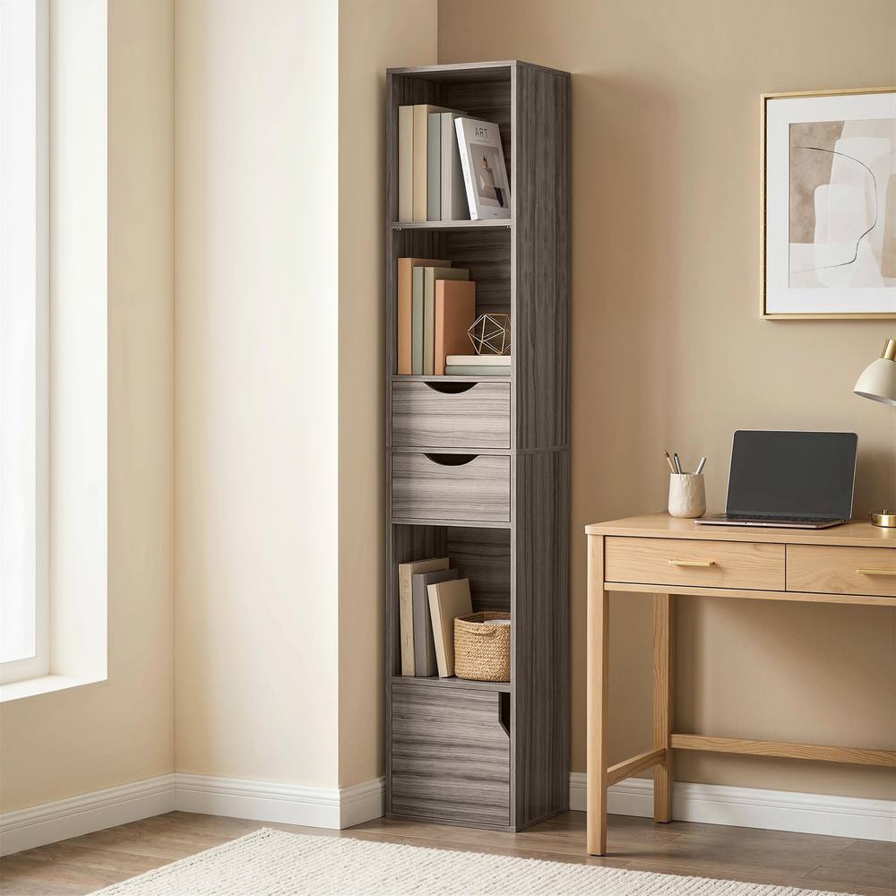 HOMCOM Bookcase with Drawers Adjustable Shelf 158 cm in Grey