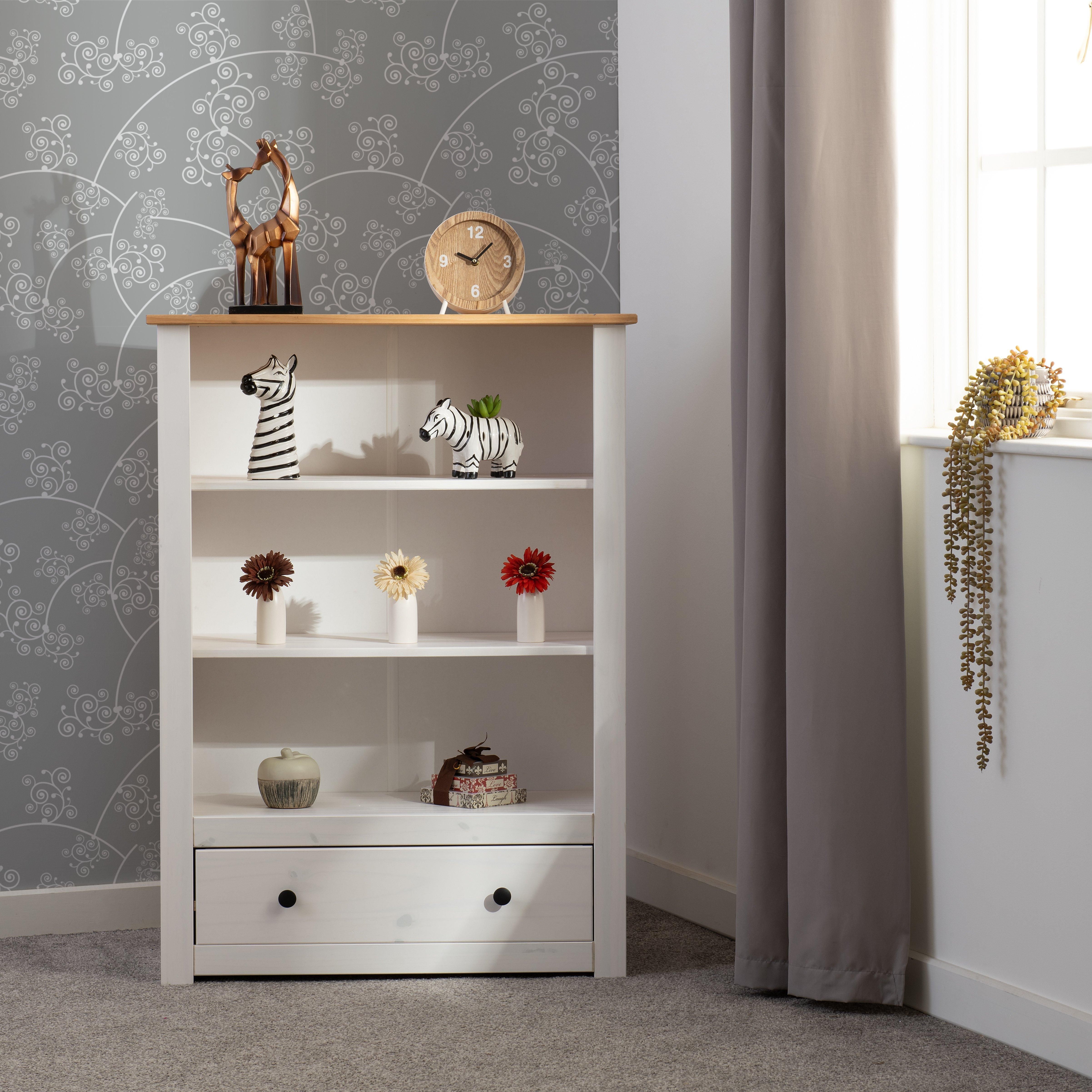 Seconique Panama 1 Drawer Bookcase in White