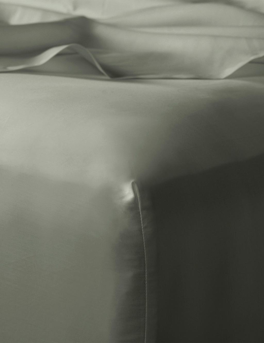 Bedfolk Pure Cotton Sateen Deep Fitted Sheet Khaki