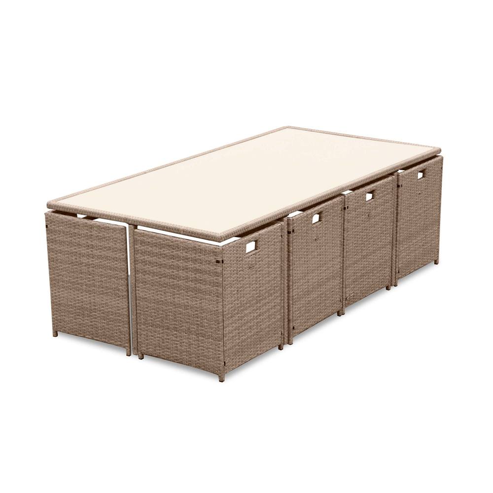 sweeek 8 To 12-seater Rattan Cube Table Set With Chairs in Beige 2