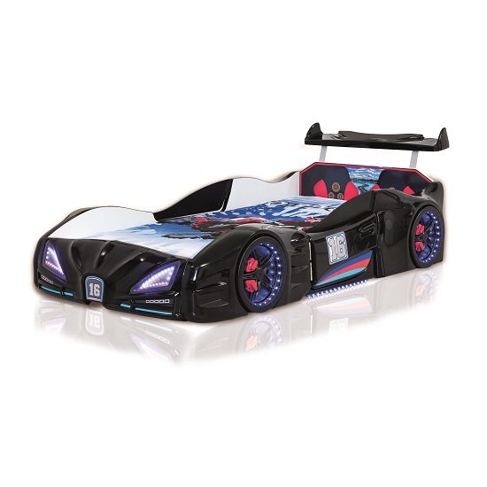 Buggati Veron Childrens Car Bed In Black With Spoiler And LED