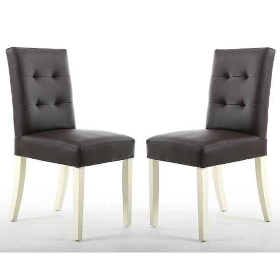 Artois Dining Chair In Brown Matt Bonded Leather And Cream Legs