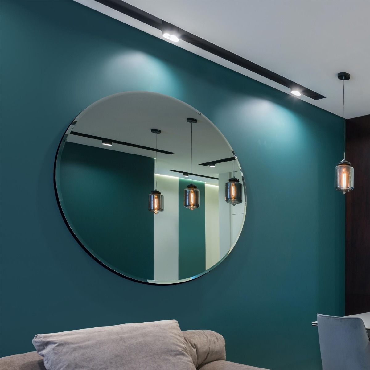 MirrorOutlet All Glass Bevelled Classic Design Round Mirror 120 x 120CM in Silver