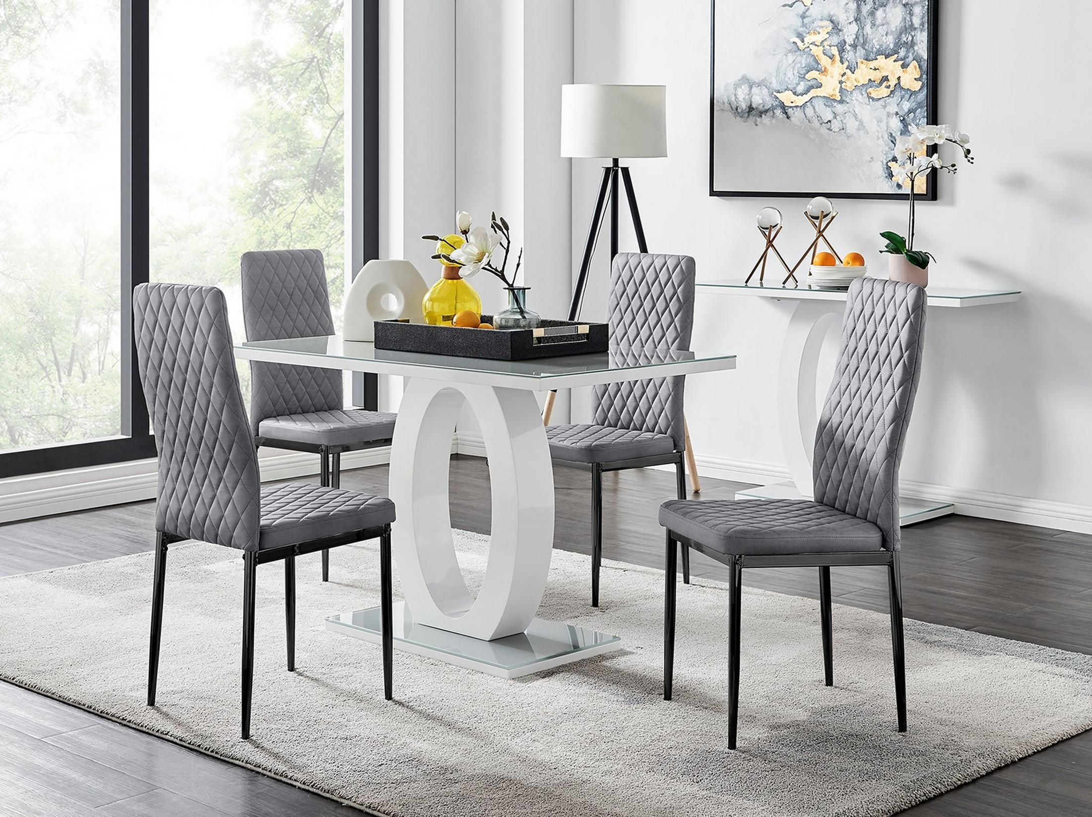 FurnitureboxUK Giovani 4 Grey Dining Table & 4 Velvet Milan Black Leg Chairs