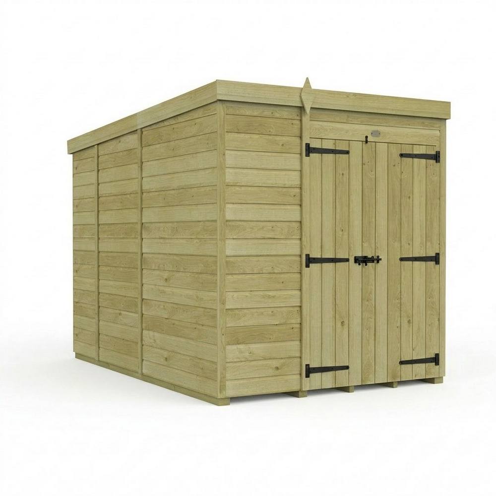 Buttercup Farm 6ft x 9ft Pent Garden Shed Double Door No Windows - Timber in Brown