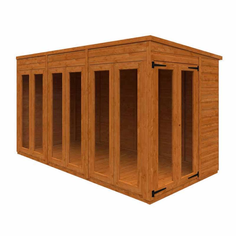 Buttercup Farm 12x6 Flex Pent Full Pane Summerhouse 12mm Flex - L353.8xW175xH203 cm in Burnt Orange