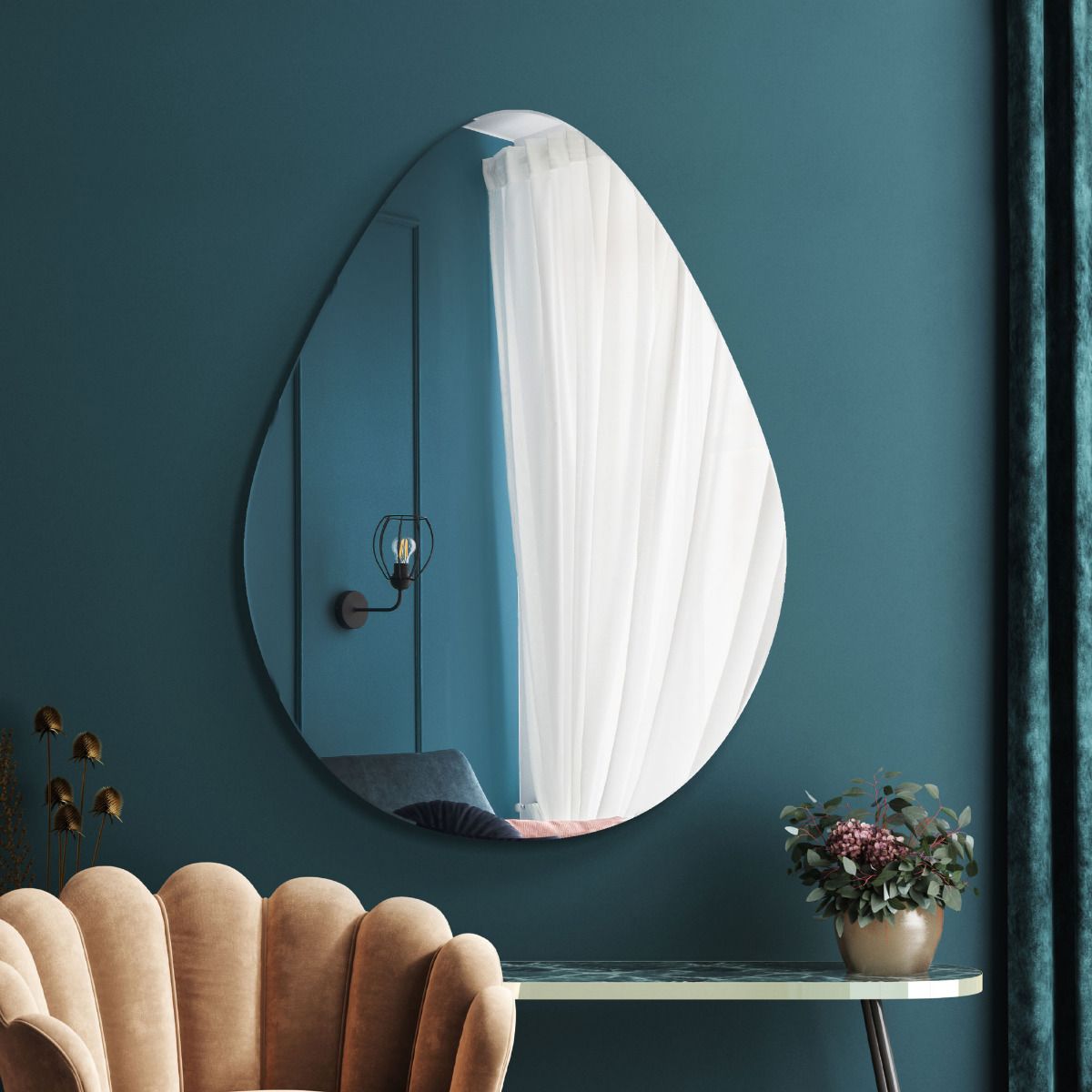 MirrorOutlet The Lapillus - Frameless Pebble Wall Mirror 47" X 32" (120CM X 80CM) in Silver 5