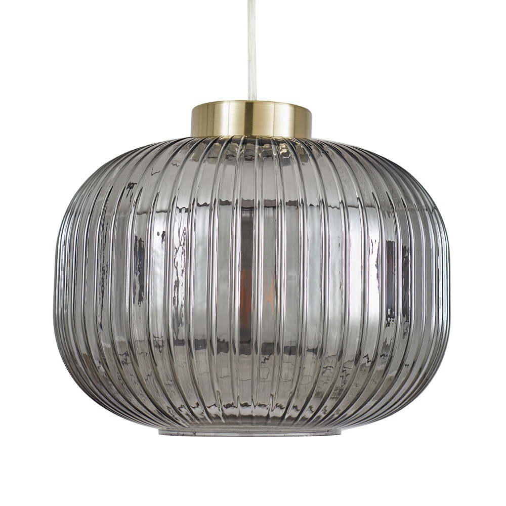 Lyna Easyfit Smoked Glass Shade, Satin Brass