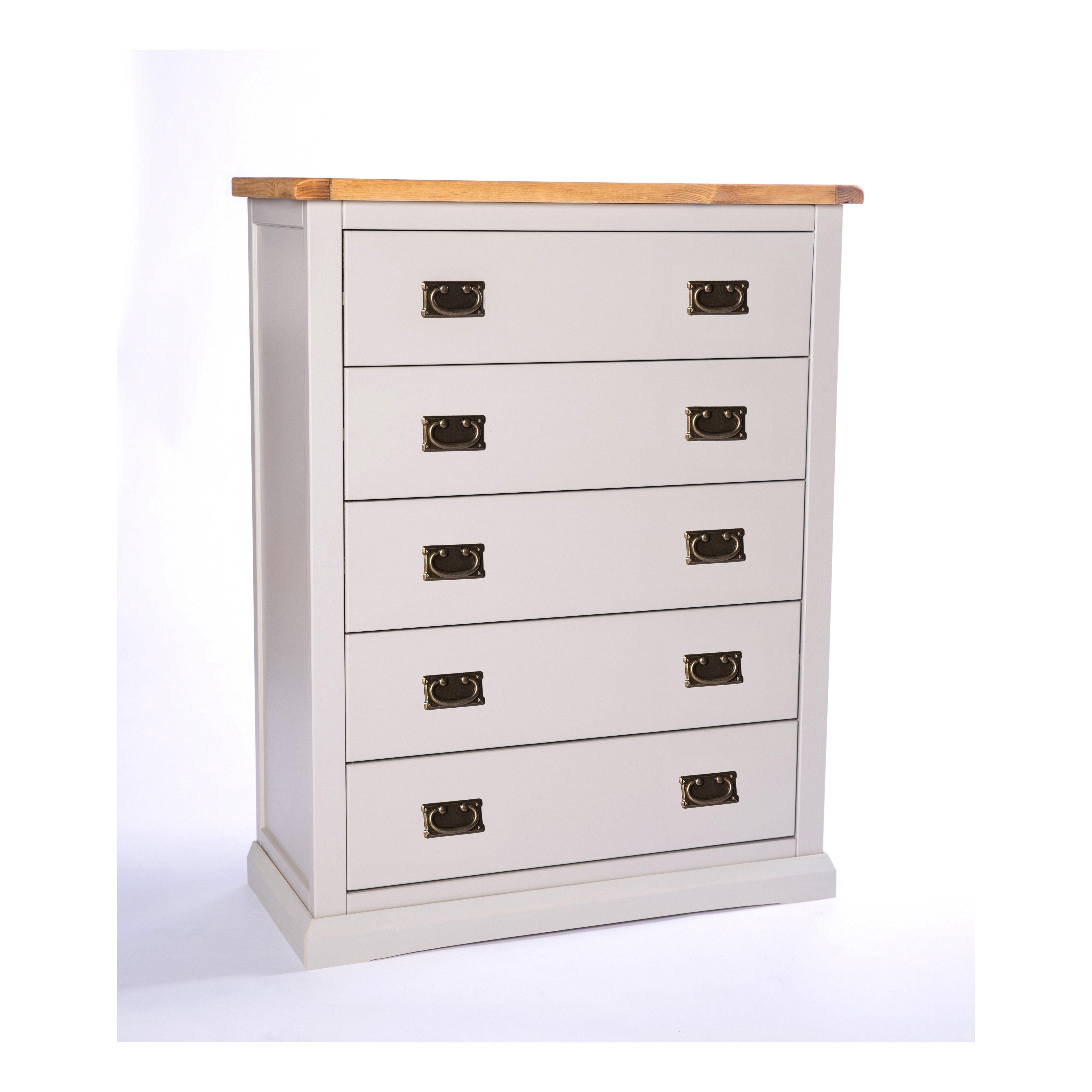 Cabinet Bits Loreo 5 Drawer Chest of Drawers Bras Drop Handle in Light Grey