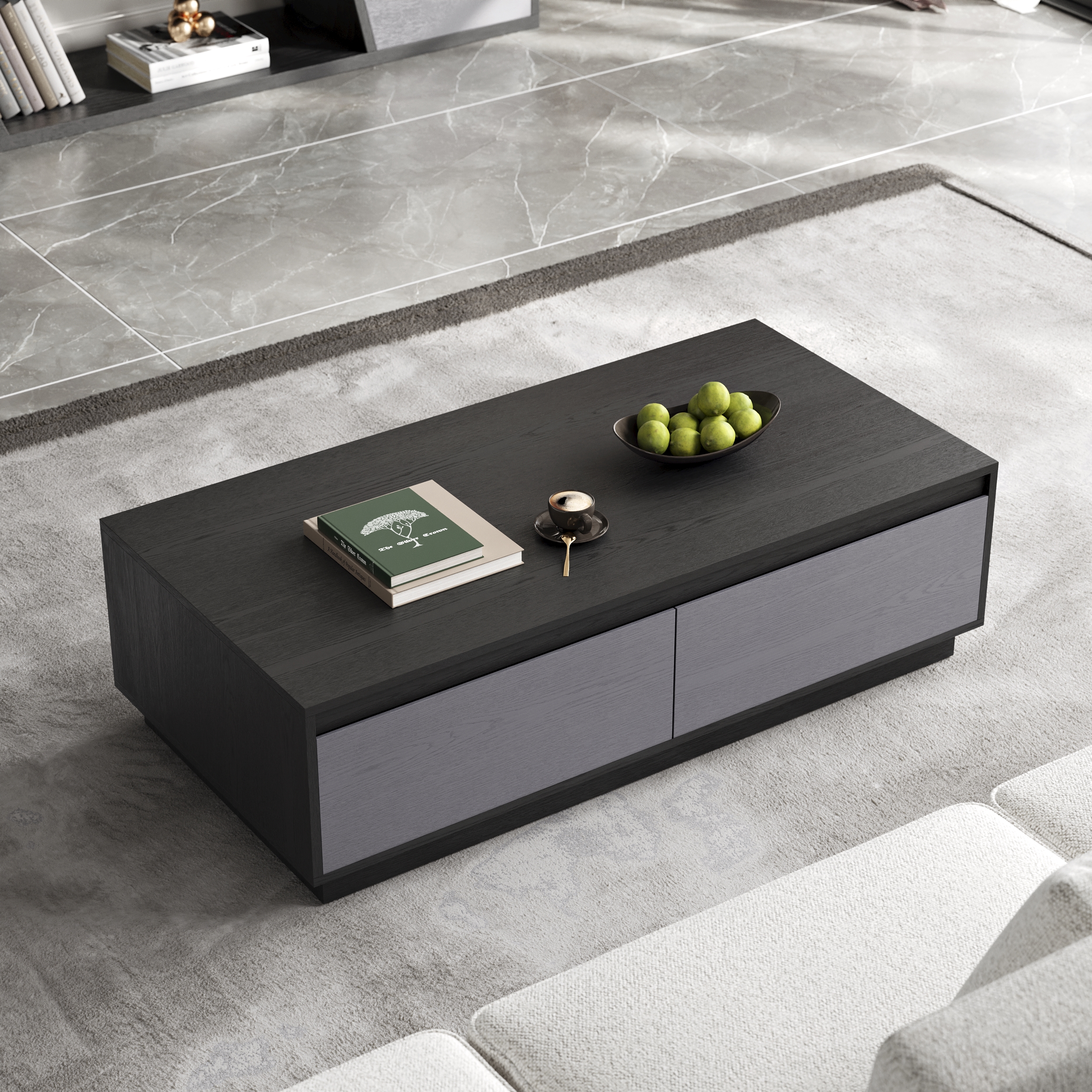 1200mm Mid Century Modern GreyCoffee Table Rectangular Block Living Room Table with Storage