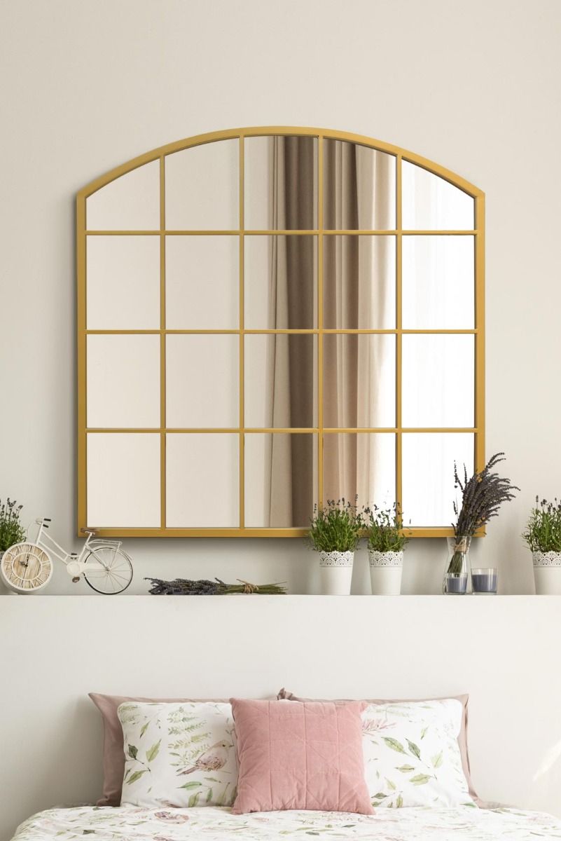 MirrorOutlet Gold Framed Arched Window Leaner/Wall Mirror 39" X 39" (100x100CM)
