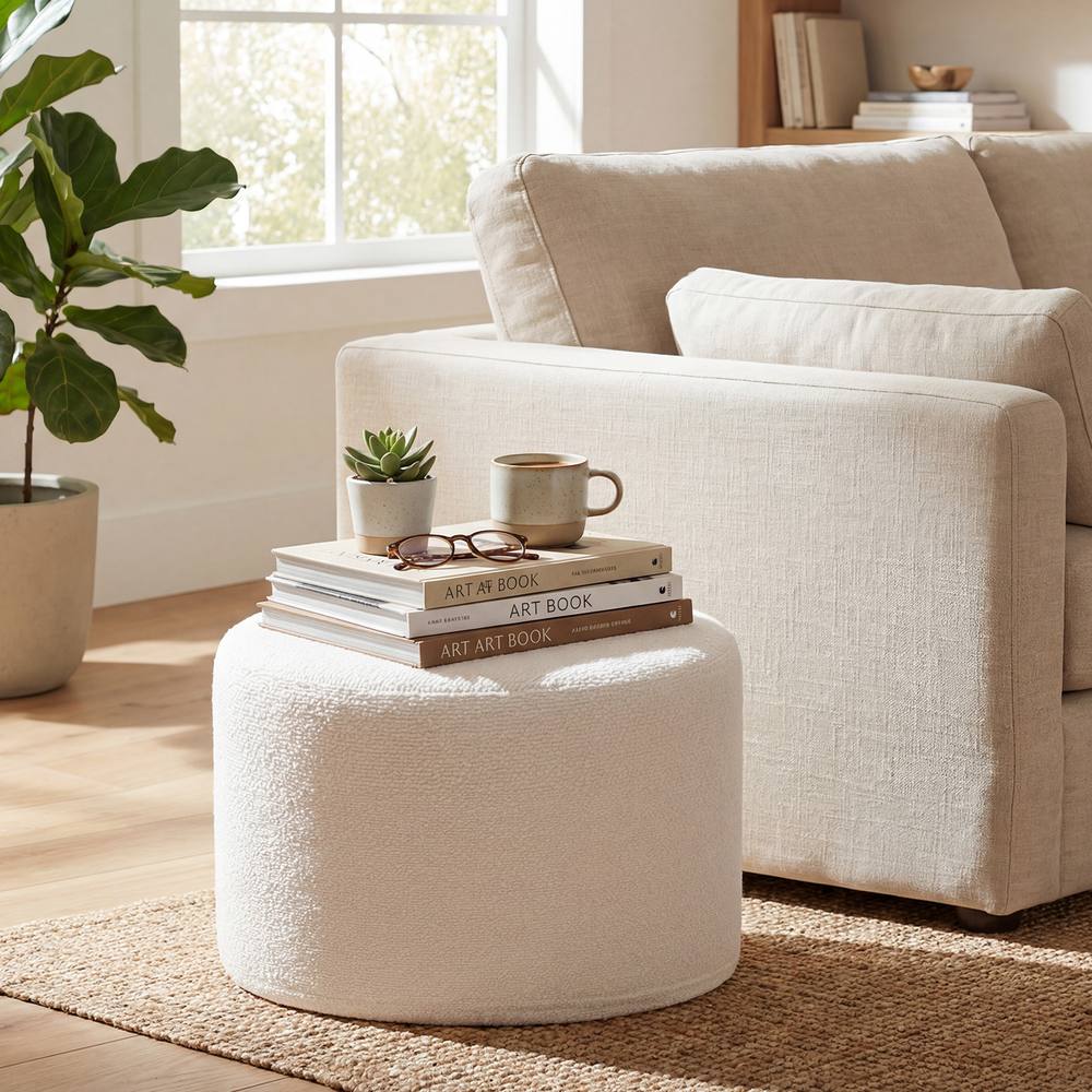 Costway 45cm x 35cm Pouf Ottoman Soft Foam Filled Ottoman w/ Detachable Cover in White