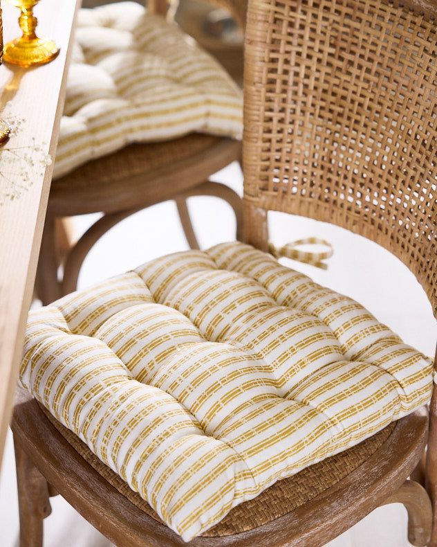 Dibor Vintage Style Yellow Striped Indoor Ourdoor Garden Furniture Dining Chair Seat Pad L40cm x W40cm